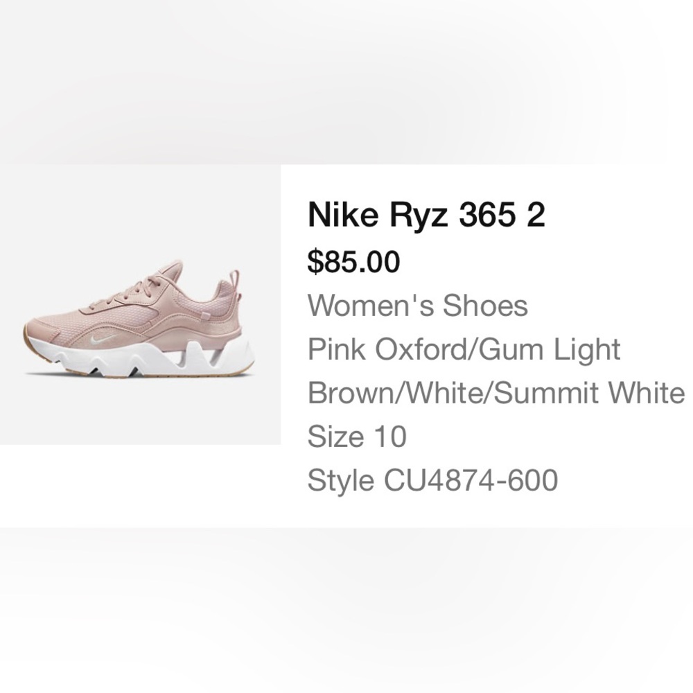 Nike Ryz 365 2
Women's Shoes
Pink Oxford/Gum Light